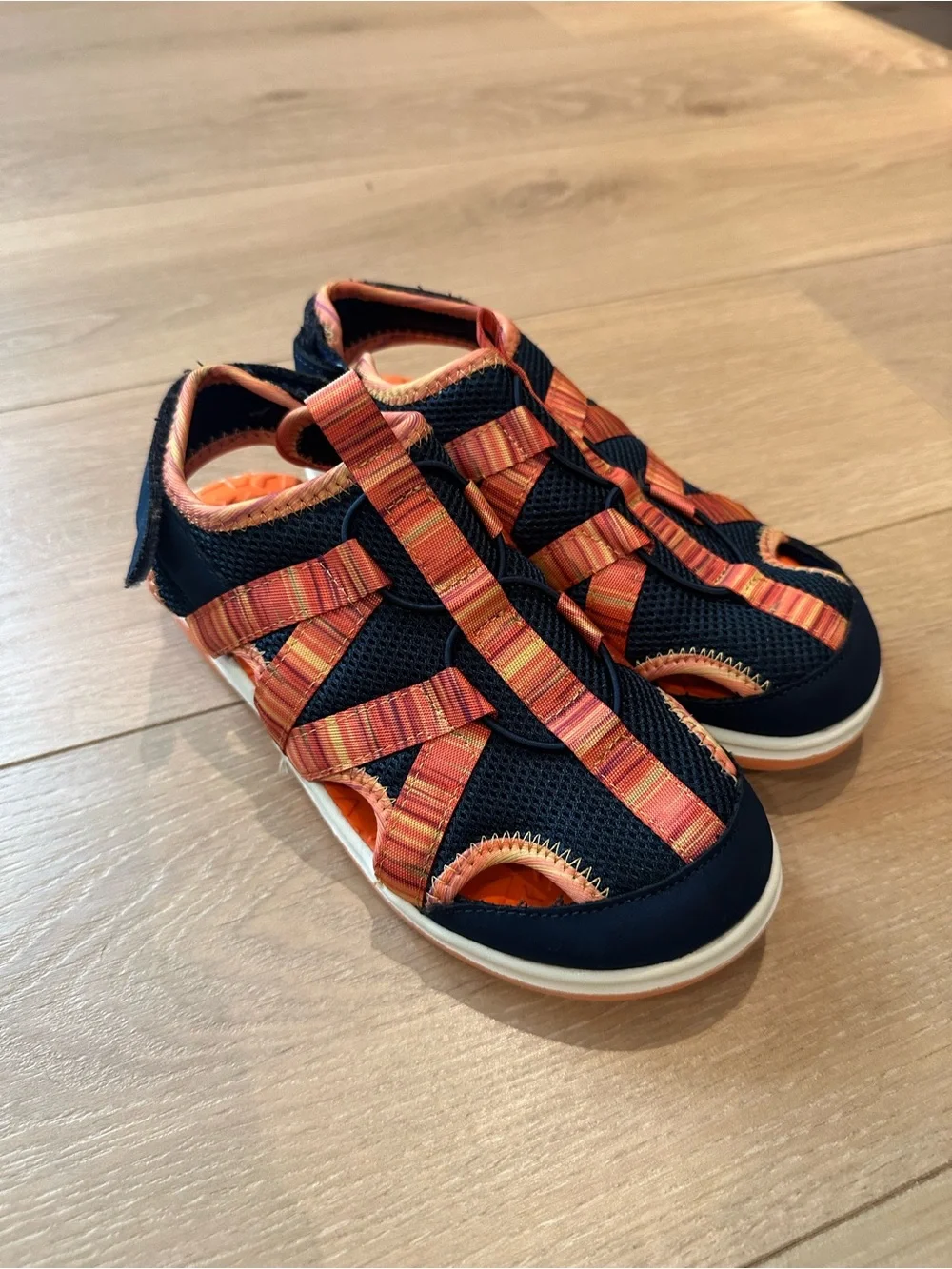 Lands End Kids Navy and Orange Athletic Sandal - Comfortable Active Shoe